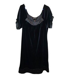 Lane Bryant Black Velvet Dress Size 16 Short Sleeve Satin Accent Goth Classic
